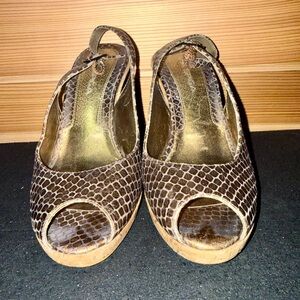 Authentic Via Spiga Cork Platform Slingback Wedge Snakeskin Embossed Leather US8